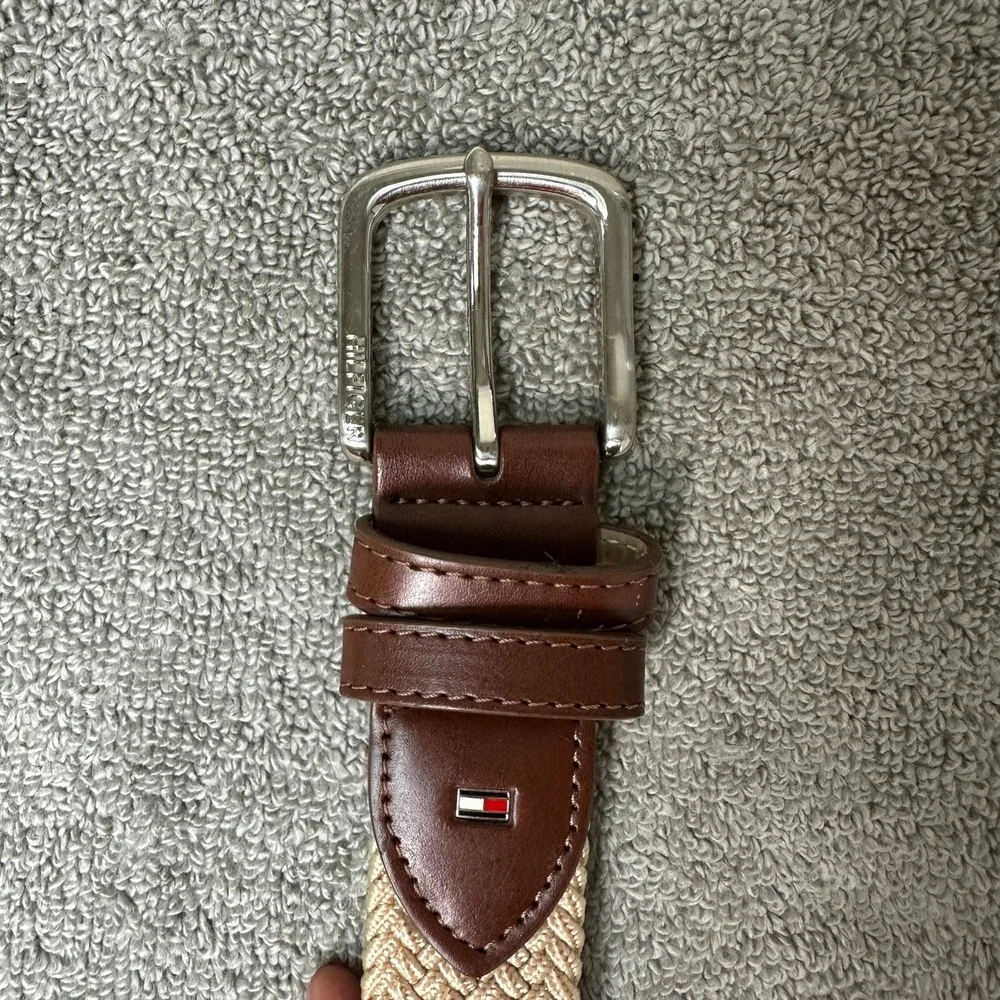 Tommy Hilfiger Mens Braided Stretch Belt Tan Brown XL 42-44 FCKB Handcrafted